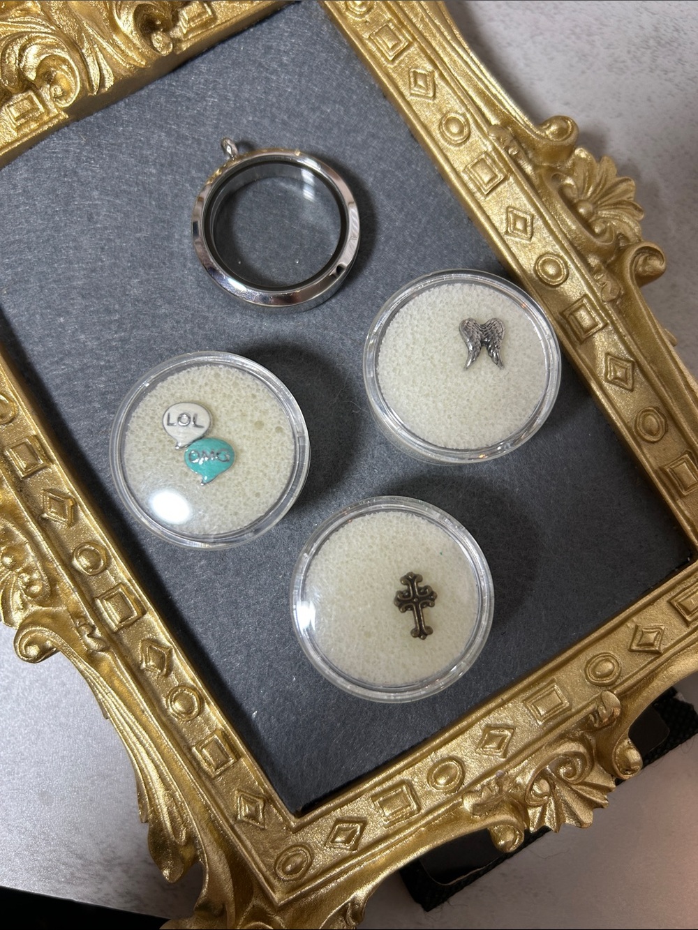 Origami Owl Silver Floating Locket with Turquoise & Silver Charms